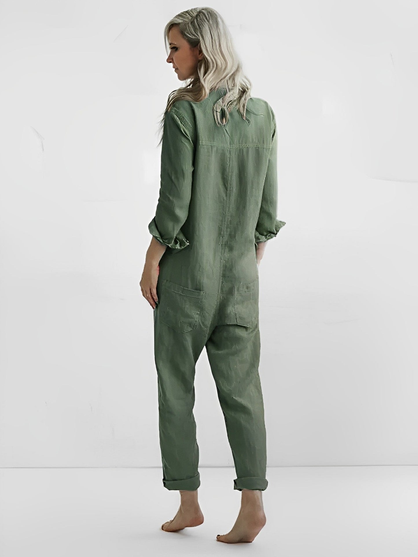 LD jumpsuit met lange mouwen, knopen en zakken