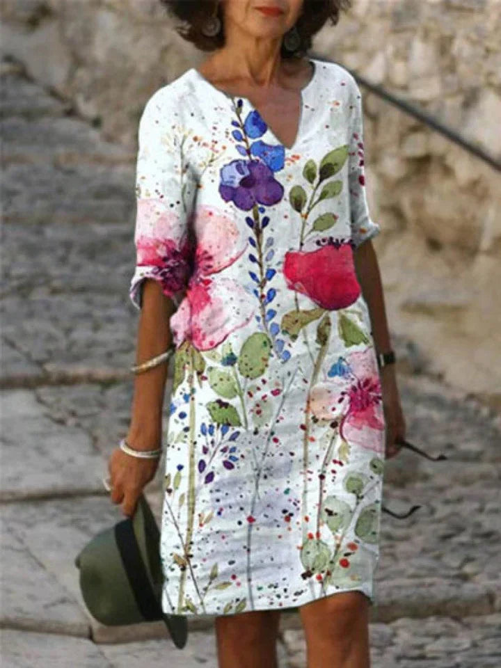 LD | Bedrukte midi-jurk met V-halslijn