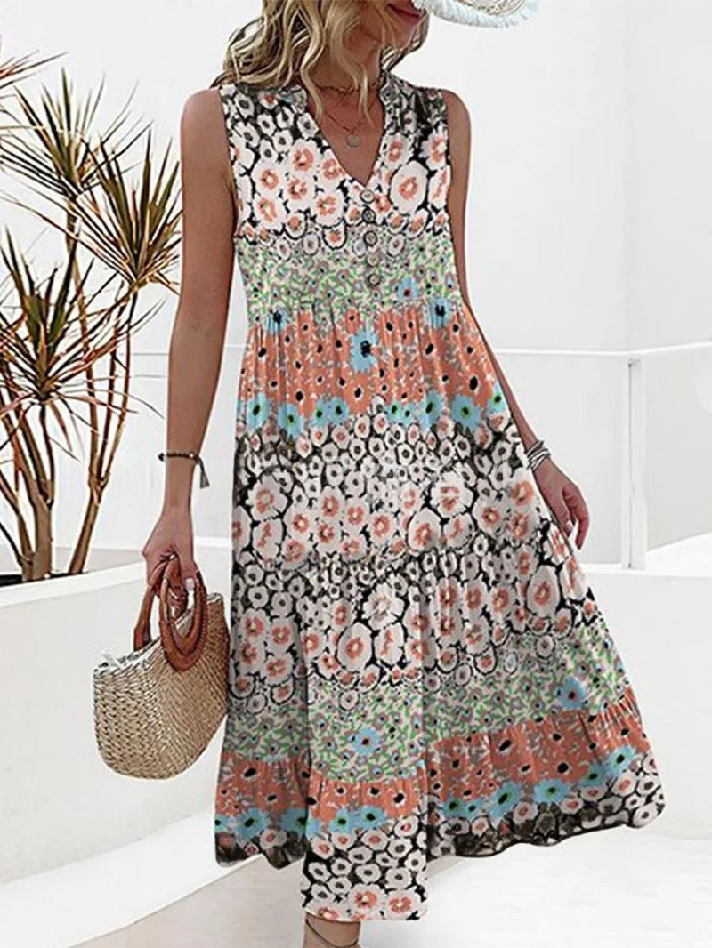 LD | Boho Bloemige Mouwloze Maxi Jurk