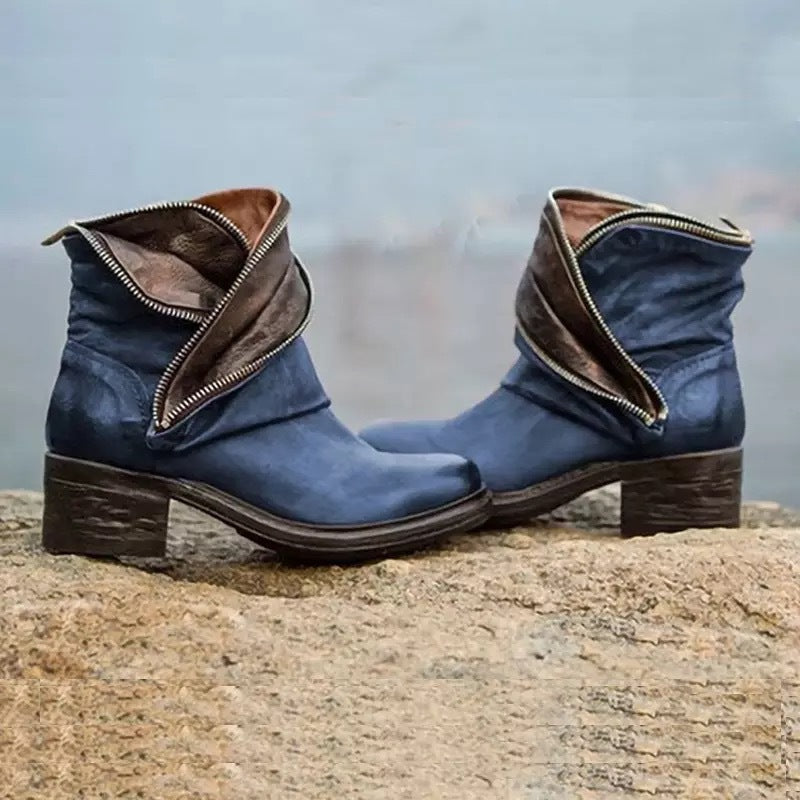 LD | Elegante, fold-over enkellaarsjes met ritssluiting