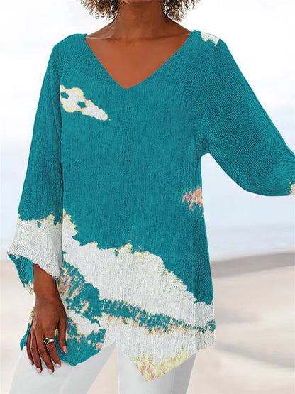 LD | Bedrukte, losse blouse met V-halslijn