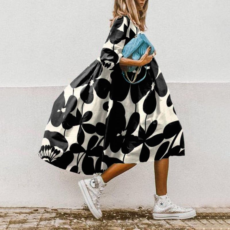 LD | Bedrukte A-lijn midi-jurk