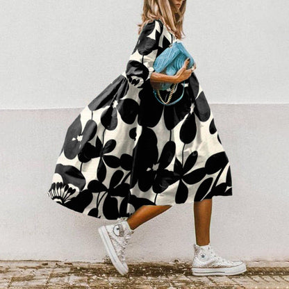 LD | Bedrukte A-lijn midi-jurk