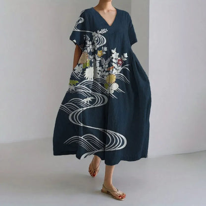 LD | Plus-Size Loose Fit Zomerjurk met Zak & O-Hals Elegante Zomer Maxi Dress