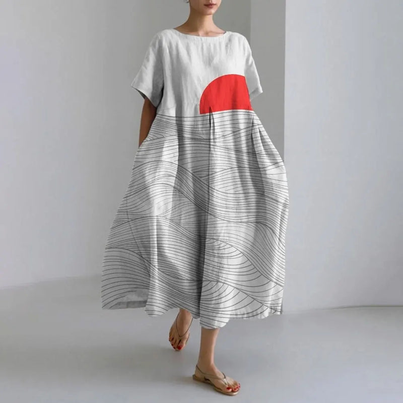 LD | Plus-Size Loose Fit Zomerjurk met Zak & O-Hals Elegante Zomer Maxi Dress