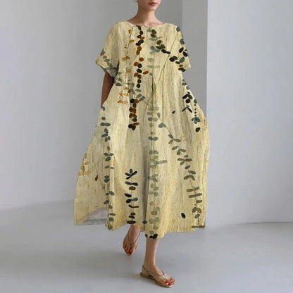 LD | Plus-Size Loose Fit Zomerjurk met Zak & O-Hals Elegante Zomer Maxi Dress