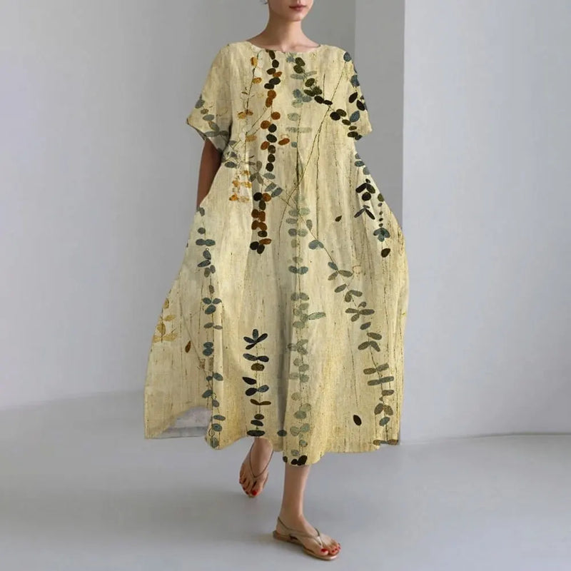 LD | Plus-Size Loose Fit Zomerjurk met Zak & O-Hals Elegante Zomer Maxi Dress