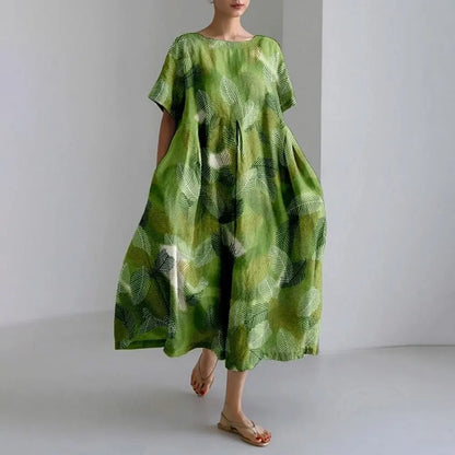 LD | Plus-Size Loose Fit Zomerjurk met Zak & O-Hals Elegante Zomer Maxi Dress