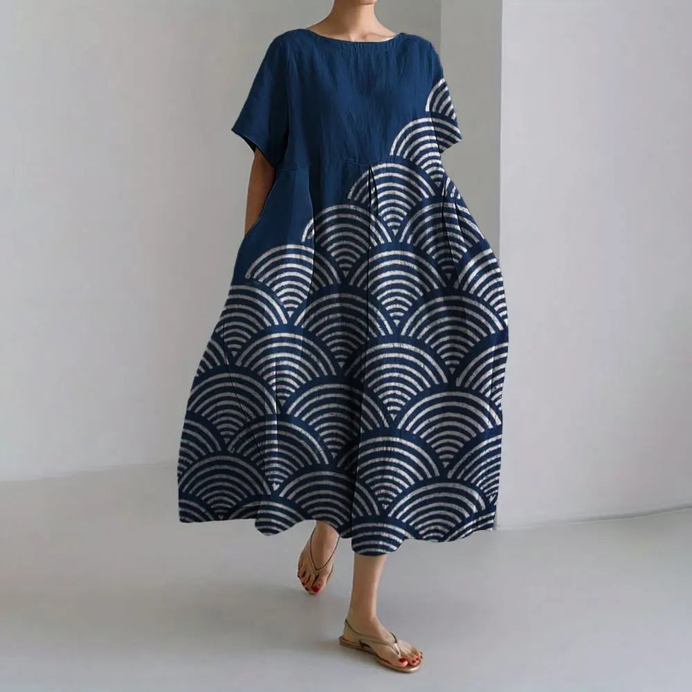 LD | Plus-Size Loose Fit Zomerjurk met Zak & O-Hals Elegante Zomer Maxi Dress