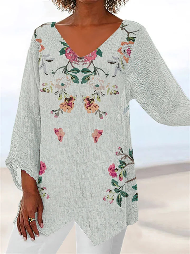 LD | Bedrukte, losse blouse met V-halslijn