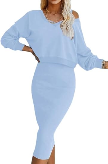 LD | Trui met losse V-hals + gebreide wikkelrok met slanke pasvorm op de heupen