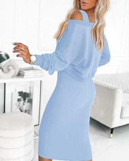 LD | Trui met losse V-hals + gebreide wikkelrok met slanke pasvorm op de heupen