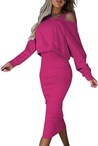 LD | Trui met losse V-hals + gebreide wikkelrok met slanke pasvorm op de heupen