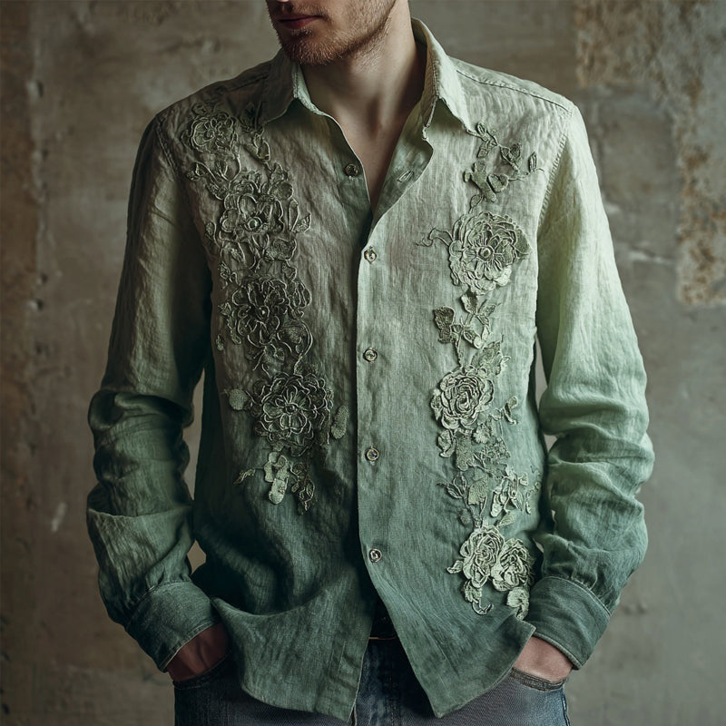 Men's Lace Floral Embroidered Vintage Linen Blouse artswardrobe