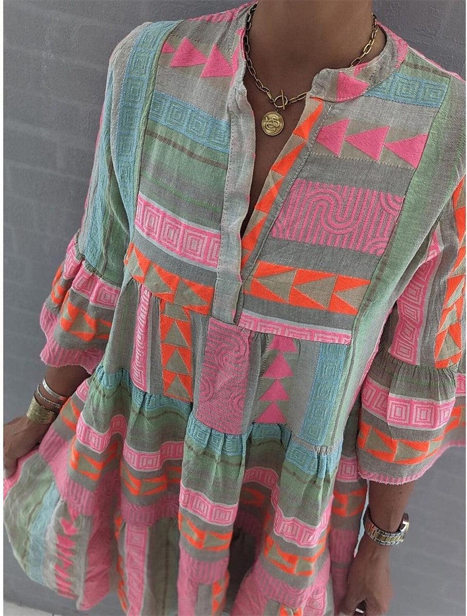 LD | Bedrukte jurk met V-hals