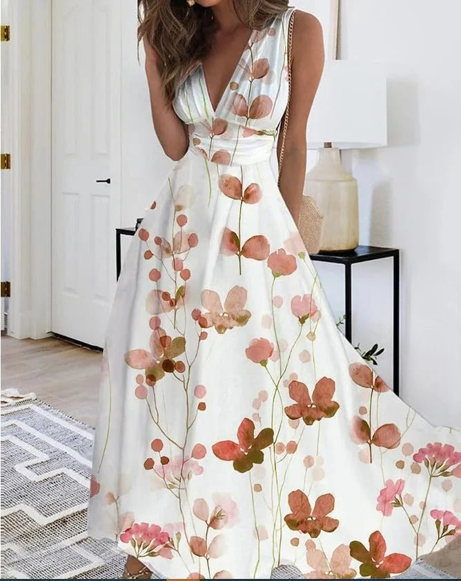 LD | V-hals mouwloze maxi jurk