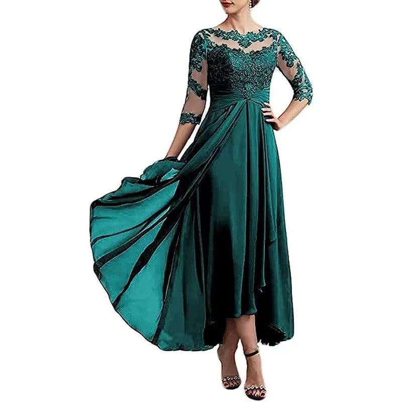 LD | Chiffon maxi jurk met transparante mouwen in midi lengte