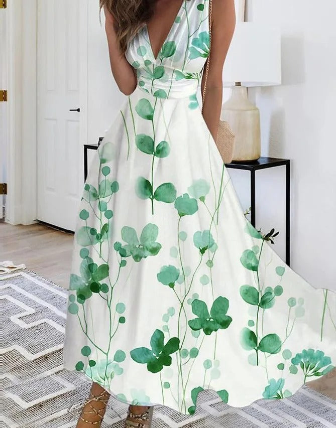 LD | V-hals mouwloze maxi jurk