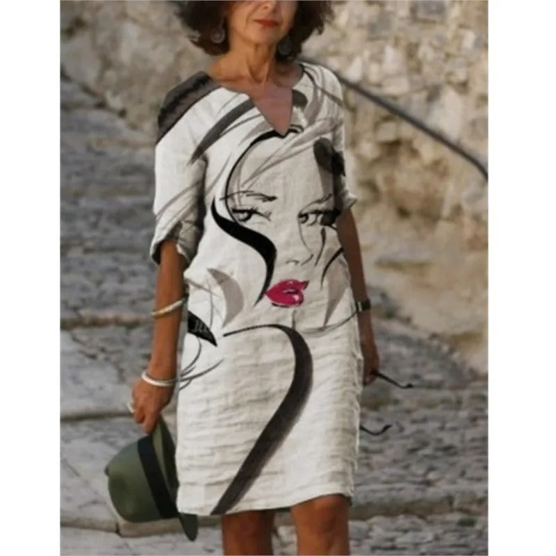 LD | Midi-jurk met V-hals en bloemenpatroon