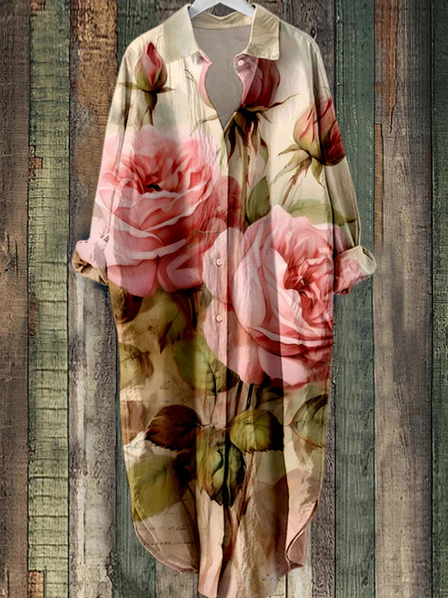 LD midi-jurk met knoopjes en bloemenprint